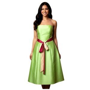 Jordan Strapless Midi Dress Fit Flare 8 Apple Green Satin Bridesmaid Prom Hoco
